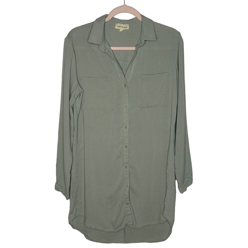 Cloth & Stone Sage Green Tencel Button Down T-Shirt Dress